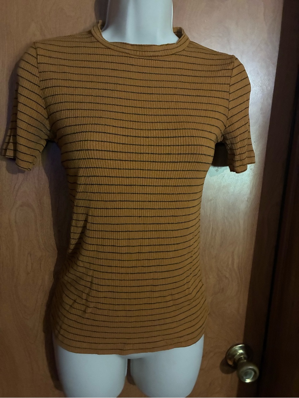 Striped Short-Sleeve Crewneck Top - Mustard